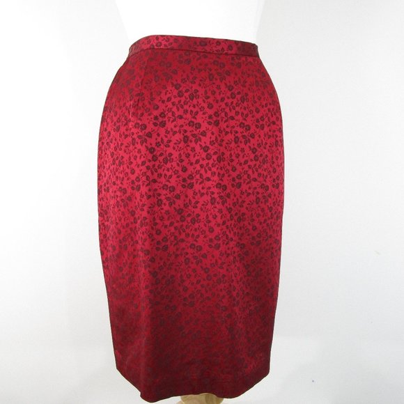 Elana By Tanner Plus Size Red Black Floral Jacquard Skirt Suit Size 14 Formal - Picture 14 of 16